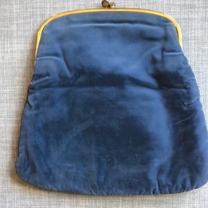 Ingber blue velvet clutch gold kiss lock fold over bag purse 40s 50s 60s lined